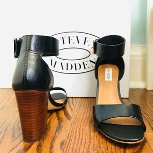 NEW Black leather strapped heels